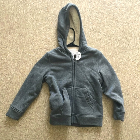 New gray hoodie jacket with cream plush inside. Never work tag still on - Picture 1 of 1